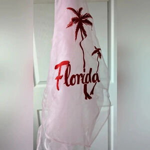 Vintage Scarf- Pink Florida Souvenir Retro 50s 60s nylon- Flocked- glittery